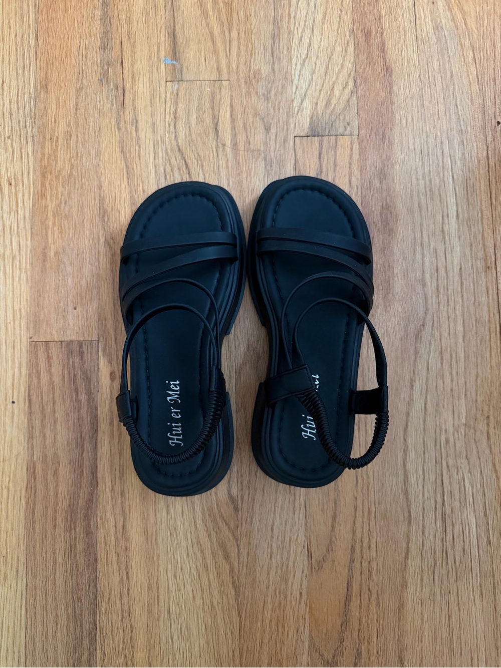 Black Elastic Slingback Strappy Flat Sandals